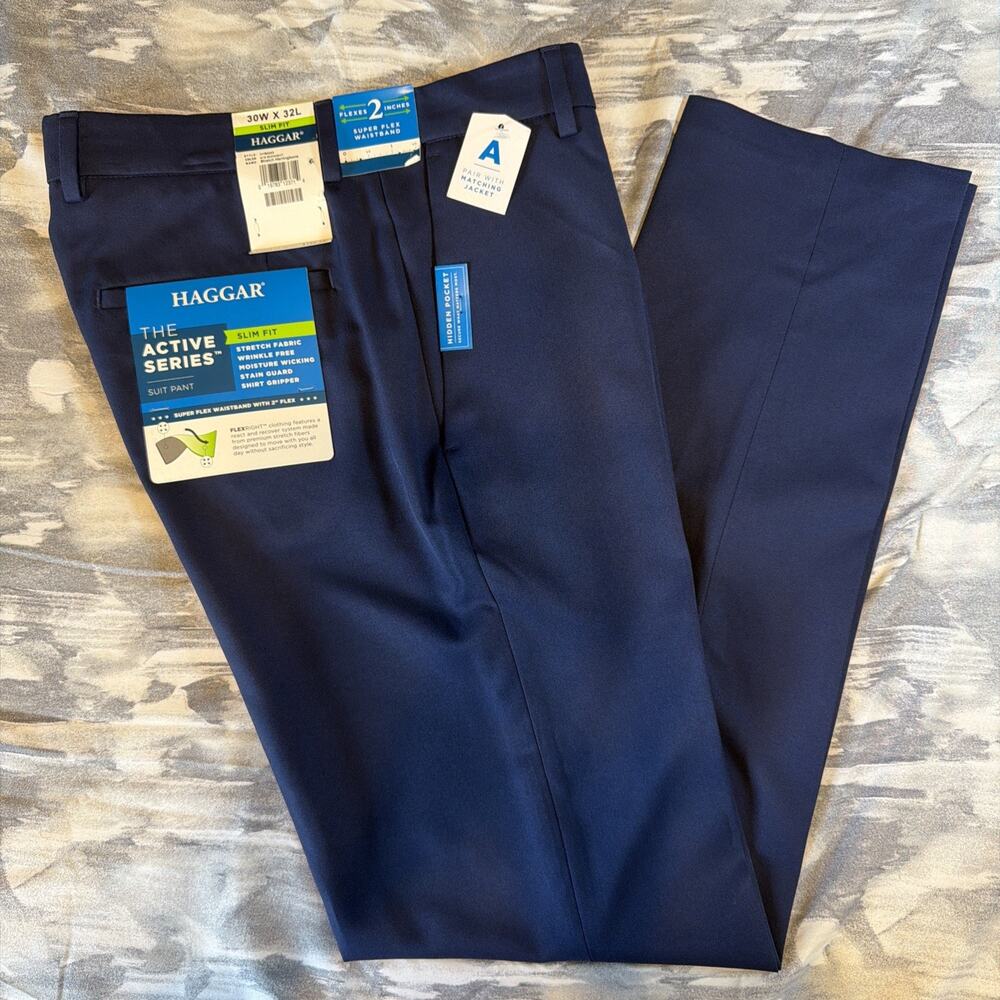 Haggar Men’s New The Active Series Flex Suit Pants 30 x 32 Slim Fit 419 Midnight